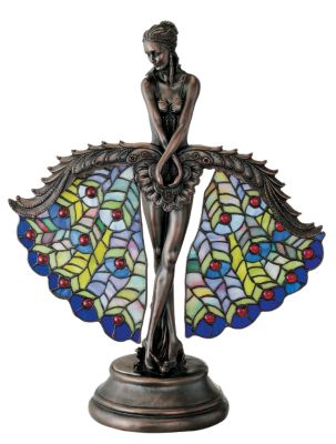 Peacock Fan Dancer Illuminated Stained Glass Sculpture<br>(Set of Two)