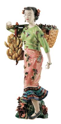 Girl Carrying Fruits Fine Porcelain Sculpture