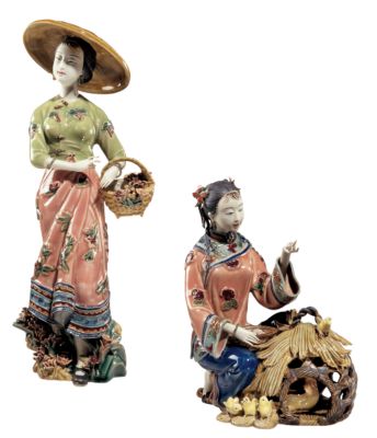 Flower Gatherer and Egg Gatherer Porcelain Sculptures<br>(Complete Set of Two)