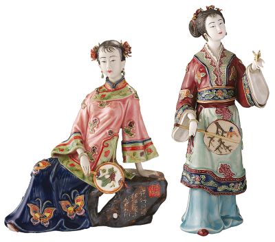Lady with Butterfly & Lady at Leisure Porcelain Sculptures