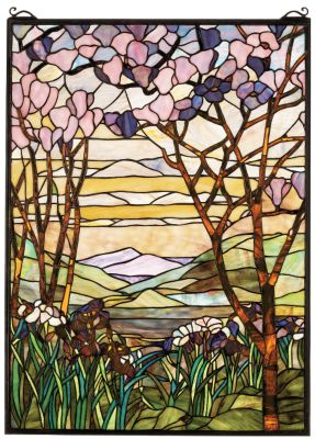 Magnolias and Irises Stained Glass Window