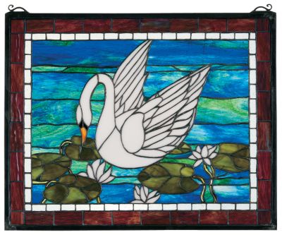 Swan in Lily Pond Stained Glass Window