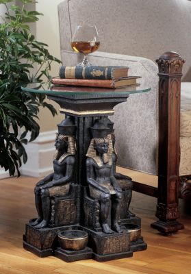 Ramses II Egyptian Sculptural Glass-Topped Table