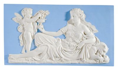 Cupid and Flora Lion Bas-Relief Wall Sculpture