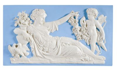 Cupid and Flora Doves Bas-Relief Wall Sculpture
