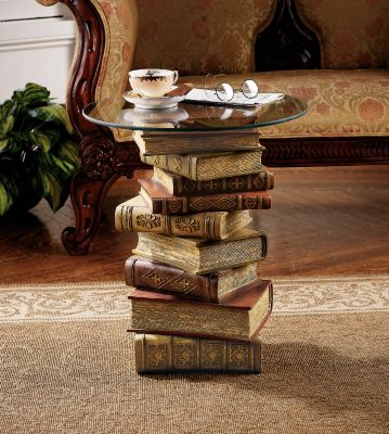 Power of Books Sculptural Glass-Topped Side Table