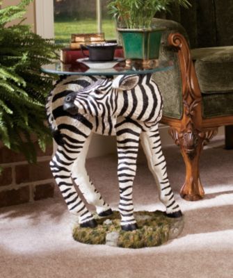 Zacharia the Zebra Glass-Topped Sculptural Table