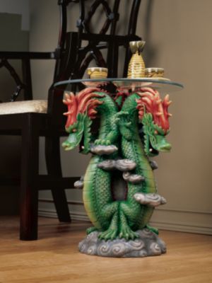 The Triple Dragons of Tianjin Glass-Topped Sculptural Table