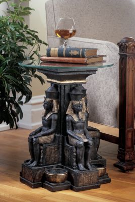 Ramses II Egyptian Sculptural Glass-Topped Table - Set of Two