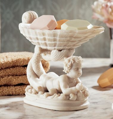 Atlantis Marble Resin Sculptural Shell Font (Set of Two)