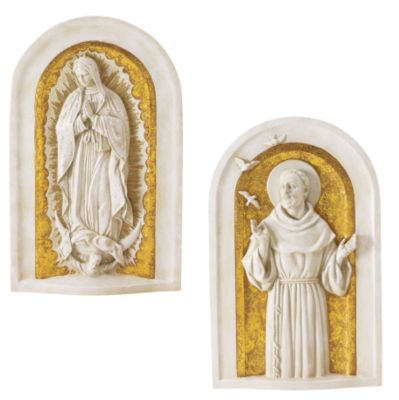 Plaques of Benediction Wall Sculptures<br>(Set Includes: Our Lady of Guadalupe &  St. Francis)