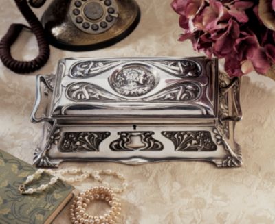 Art Nouveau Jewelry - Lady In Waiting Art Nouveau Pewter Box