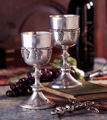 Italian Grape Harvest Pewter Goblets<br> (Boxed Set of Two)