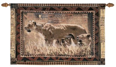 African Wildlife Protecting Her Cubs Wall Tapestry