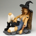 Tattoed Modern Witch with Black Cat Sculpture