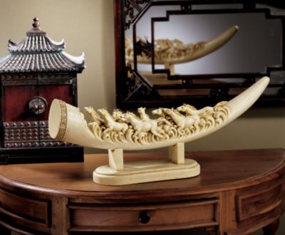 Galloping Horses Sculptural Oliphant Tusk