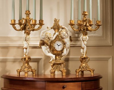 The Cherubs Harvest Clock and Candelabra Ensemble