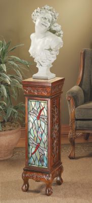 Dragonfly Stained Glass Illuminated Hand-Carved Pedestal