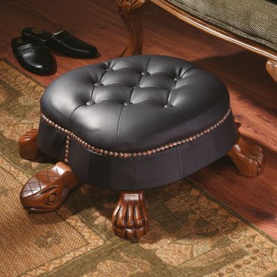 Gentleman's Leisure Carved Wood Turtle Ottoman