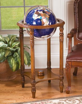 Semi-Precious Stone Library Globe with Wood Stand