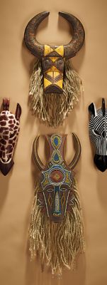 Sculptural African Tribal Wall Mask Collection<br>(Set Includes: Bull and Water Buffalo)