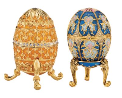 Madame Romanov&rsquo;s Faberge-Style Enameled Egg Collection<br>(Set Includes: Blue with Crown & Amber)
