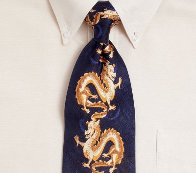 Gold Chinese Dragon Silk Tie