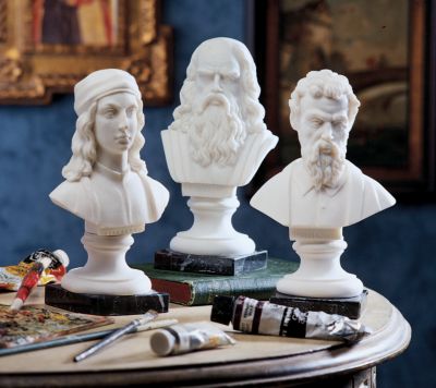 Set of Three Renaissance Masters Sculptures<br>(Set Includes: Raphael, Leonardo & Michelangelo)