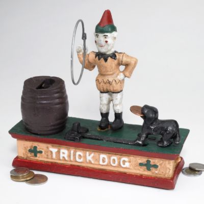 Circus Clown and Trick Dog Authentic Foundry Iron Mechanical Bank