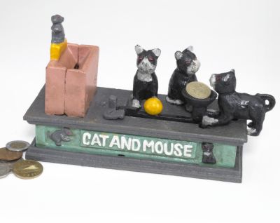 Cat and Mouse Authentic Foundry Iron Mechanical Bank