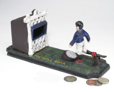Old-Fashioned Footballer Authentic Foundry Iron Mechanical Bank