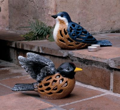 Birds of a Feather Sculptural Iron Candleholders<BR>(Set Includes: Bluebird & Robin)