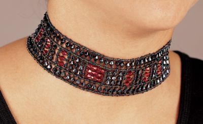Bead Choker - Lady Avalon Beaded Choker And Earrings Ensemble