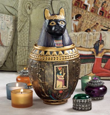 Egyptian Bastet Museum Quality Ceramic Canopic Urn