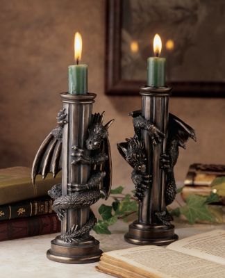 Young Shadow Dragons Candlesticks (Set of Two)