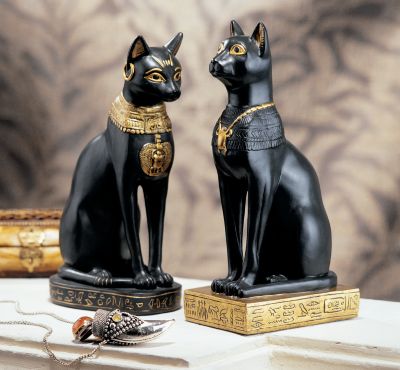 Egyptian Cat Goddess Bastet Statues (Set of Two)