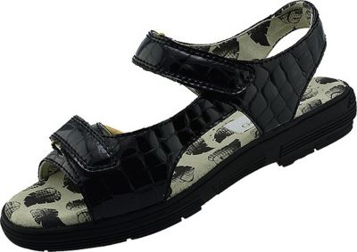 GOLFSTREAM SHOES Women's Two Strap Tuscany Crocodile Spikeless Sandal Black