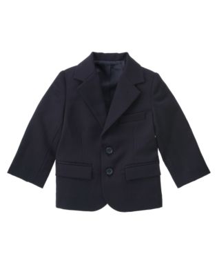 Navy Wool Blend Gabardine Blazer