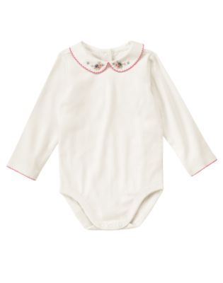 Hand-Embroidered Rose Collar Bodysuit