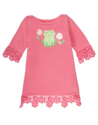 Hand-Embroidered Crochet Frog Sweater Dress
