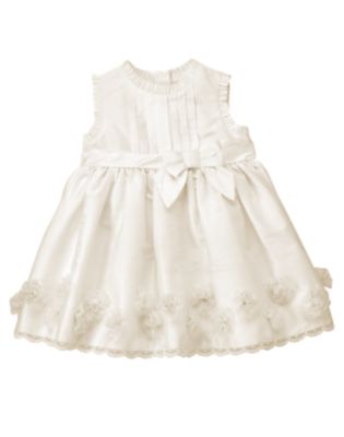 Rosette Pintucked Silk Dress