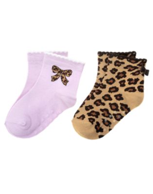 Leopard Bow Sock Two-Pack