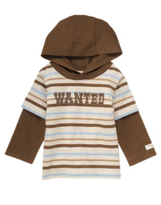 Stripe Hooded Double-Sleeve Tee