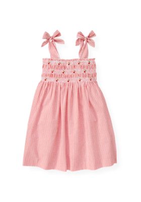 Cherry Smocked Stripe Seersucker Dress