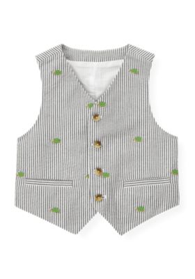 Embroidered Stripe Seersucker Vest
