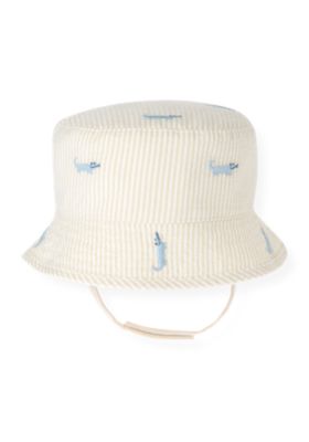 Embroidered Stripe Seersucker Hat