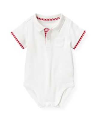 Gingham Trim Polo Bodysuit
