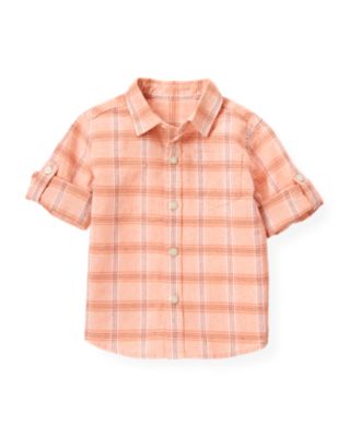 Plaid Linen Blend Roll Cuff Shirt