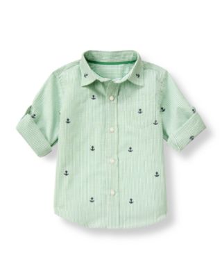 Embroidered Anchor Stripe Roll Cuff Shirt