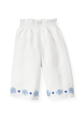 Embroidered Wide-Leg Linen Pant